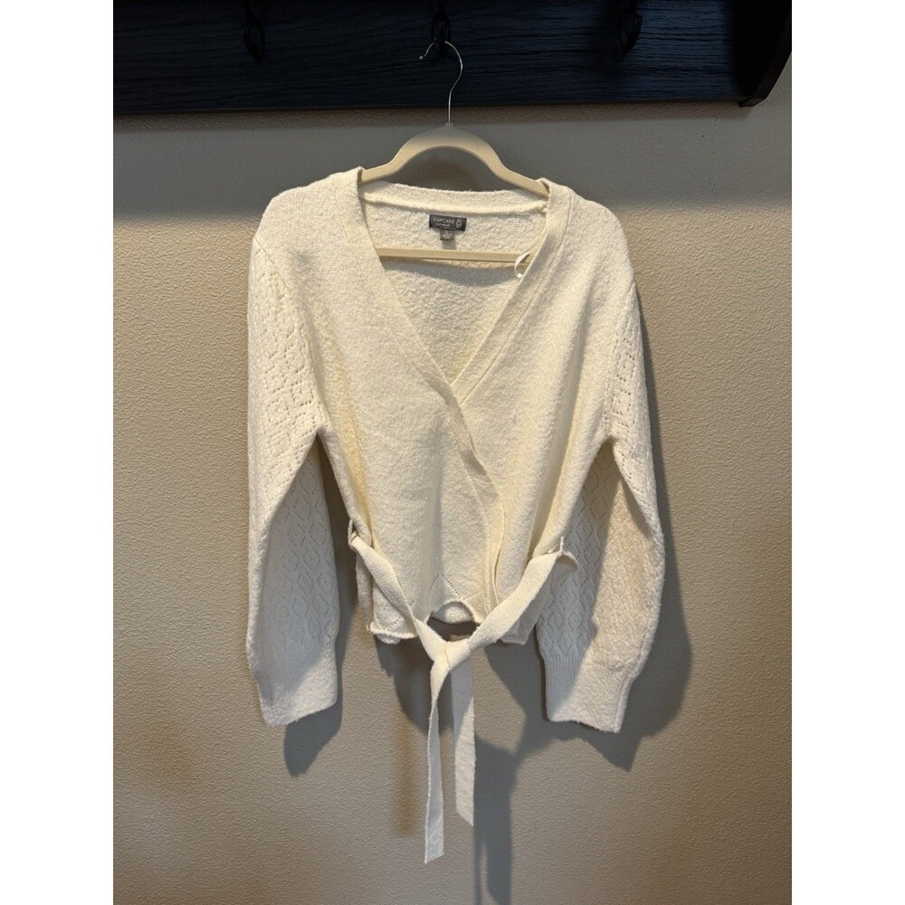 Cupcake Clothing Ltd Women’s Cream Faux Wrap Sweater Balloon Sleeves Size XL
